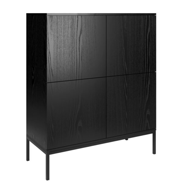 Czarna komoda loftowa INDUST wysoka 120 cm z drzwiczkami i metalowymi nogami.