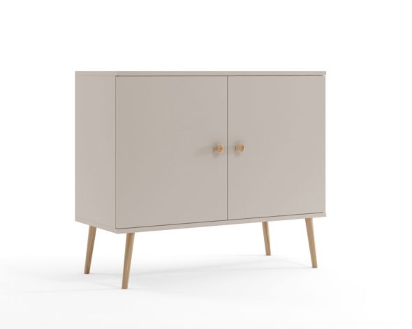 Skandynawska komoda na wysokich, drewnianych nogach w kolorze kaszmir